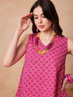 InWeave Pink Pyramid Kantha High Low W/S Top