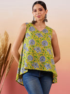 InWeave Sunset Yellow Floral Print V Neck W/S Top
