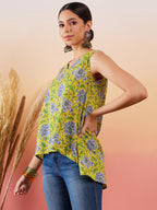InWeave Sunset Yellow Floral Print V Neck W/S Top