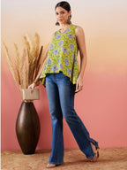 InWeave Sunset Yellow Floral Print V Neck W/S Top