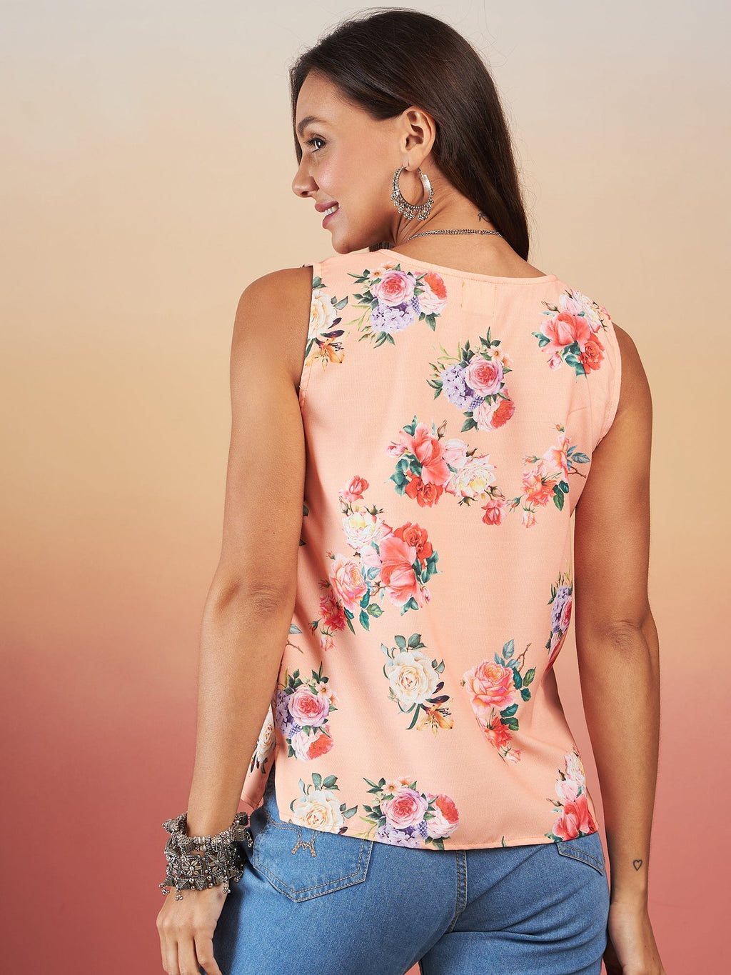 InWeave Peach Rose Print W/S Top