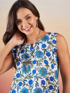 InWeave White Blue Floral Jaal Print W/S Top