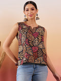 InWeave Black Grey Leaf Print Foil W/S Top