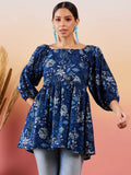 InWeave Indigo Floral Print Cold Shoulder Top