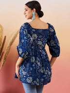 InWeave Indigo Floral Print Cold Shoulder Top