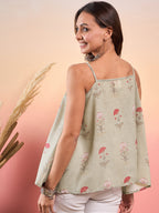 InWeave Tea Green Floral Strappe Flare Top