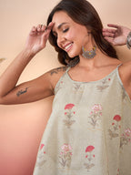 InWeave Tea Green Floral Strappe Flare Top