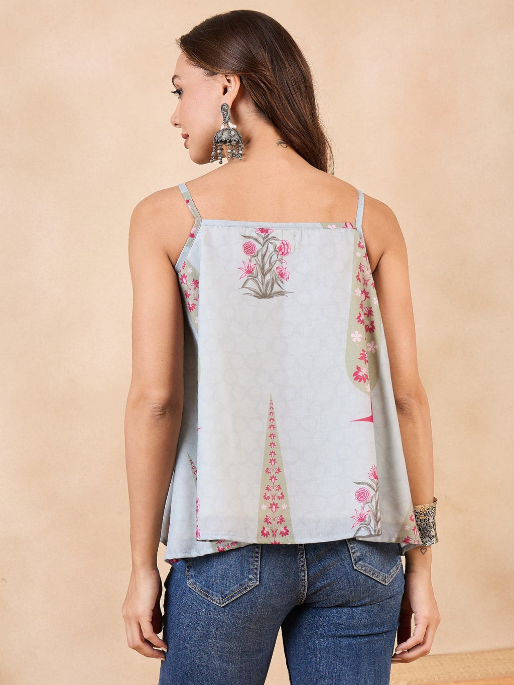 InWeave Stone Green Big Leaf Magenta Strappe Flare Top
