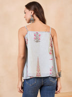 InWeave Stone Green Big Leaf Magenta Strappe Flare Top