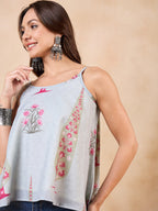 InWeave Stone Green Big Leaf Magenta Strappe Flare Top