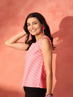 InWeave Pink White Gold Dot Print W/S Top