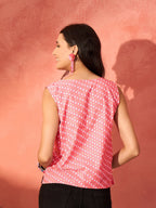 InWeave Pink White Gold Dot Print W/S Top