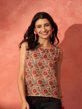 InWeave Mustard Orange Floral Jaal Print W/S Top