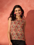InWeave Mustard Orange Floral Jaal Print W/S Top