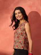 InWeave Mustard Orange Floral Jaal Print W/S Top