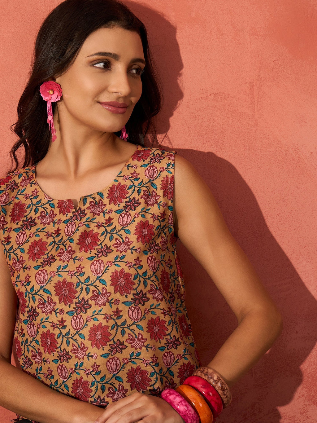 InWeave Mustard Orange Floral Jaal Print W/S Top