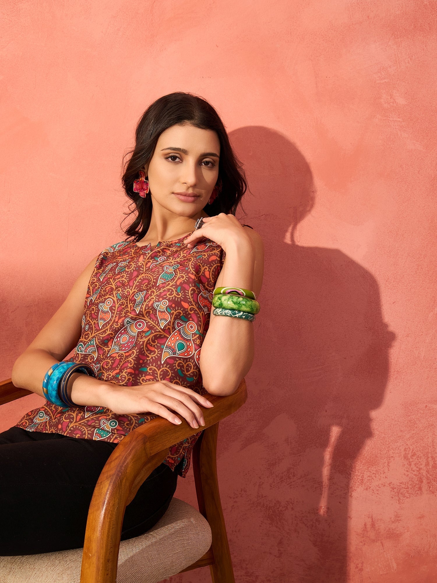 InWeave Rust Bird Jaal Print W/S Top