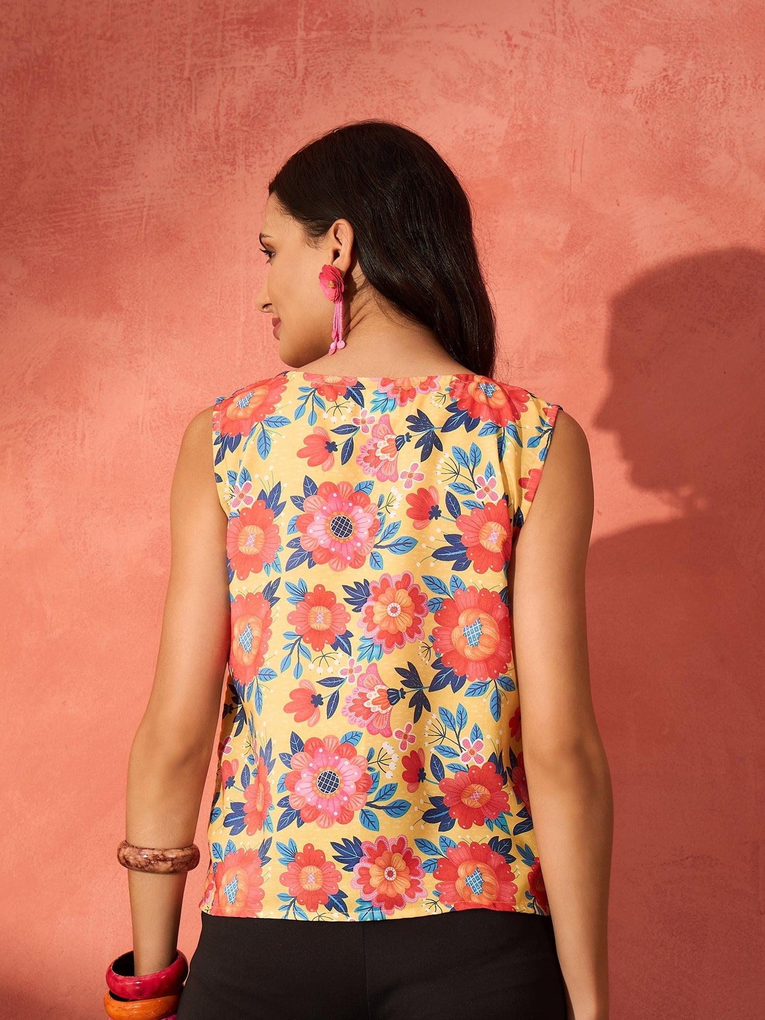 InWeave Butter Yellow Big Floral Print W/S Top