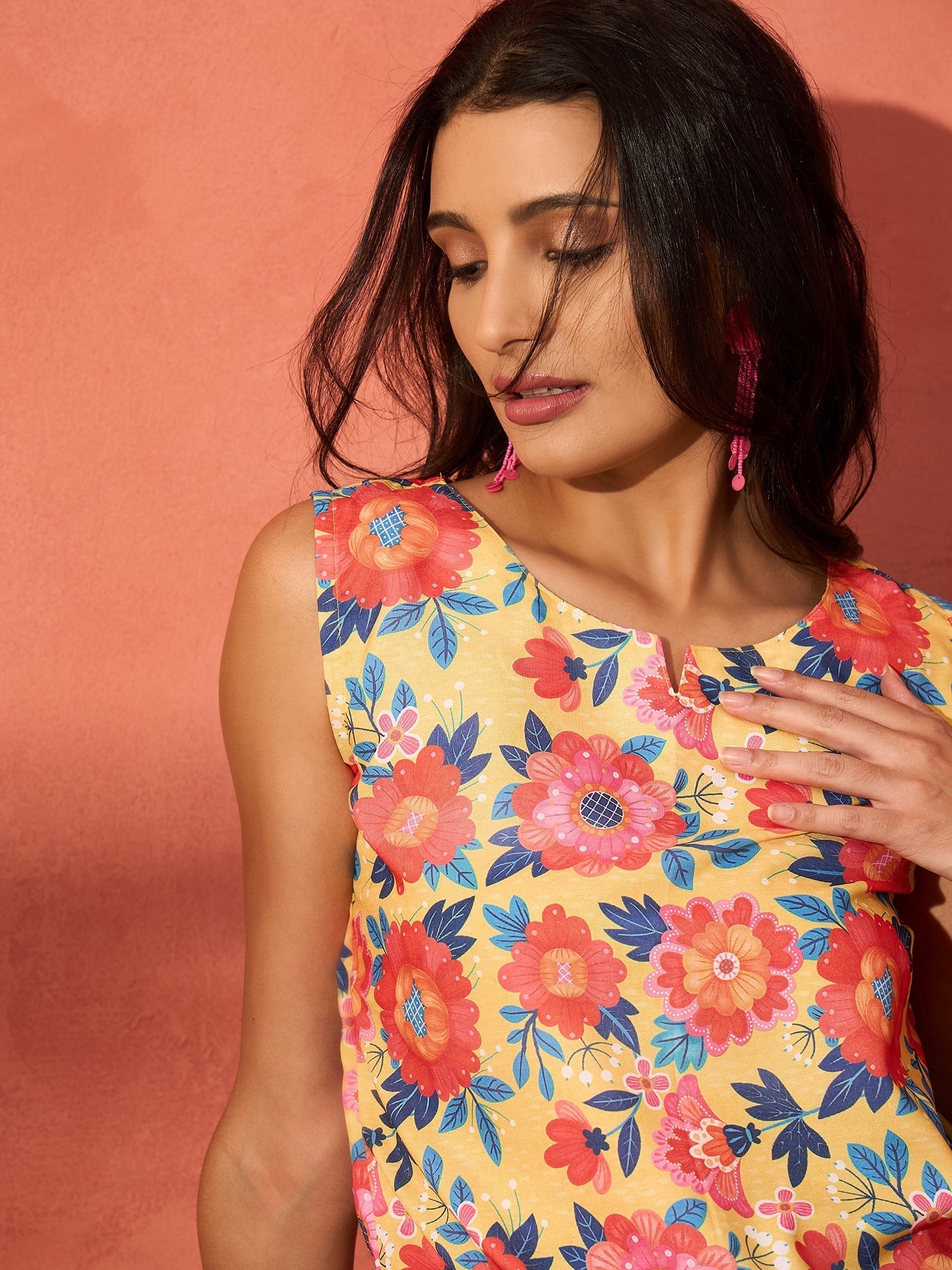 InWeave Butter Yellow Big Floral Print W/S Top