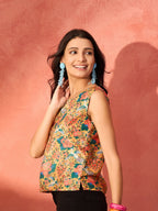 InWeave Corn Yellow Bird Floral Print W/S Top