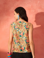 InWeave Corn Yellow Bird Floral Print W/S Top