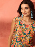 InWeave Corn Yellow Bird Floral Print W/S Top