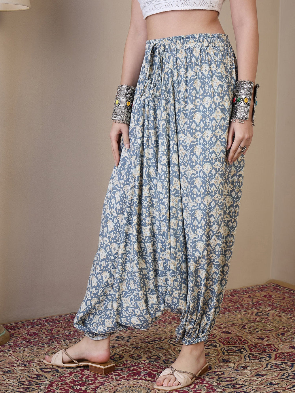 InWeave Powder Blue Ikkat Print Harem Pant