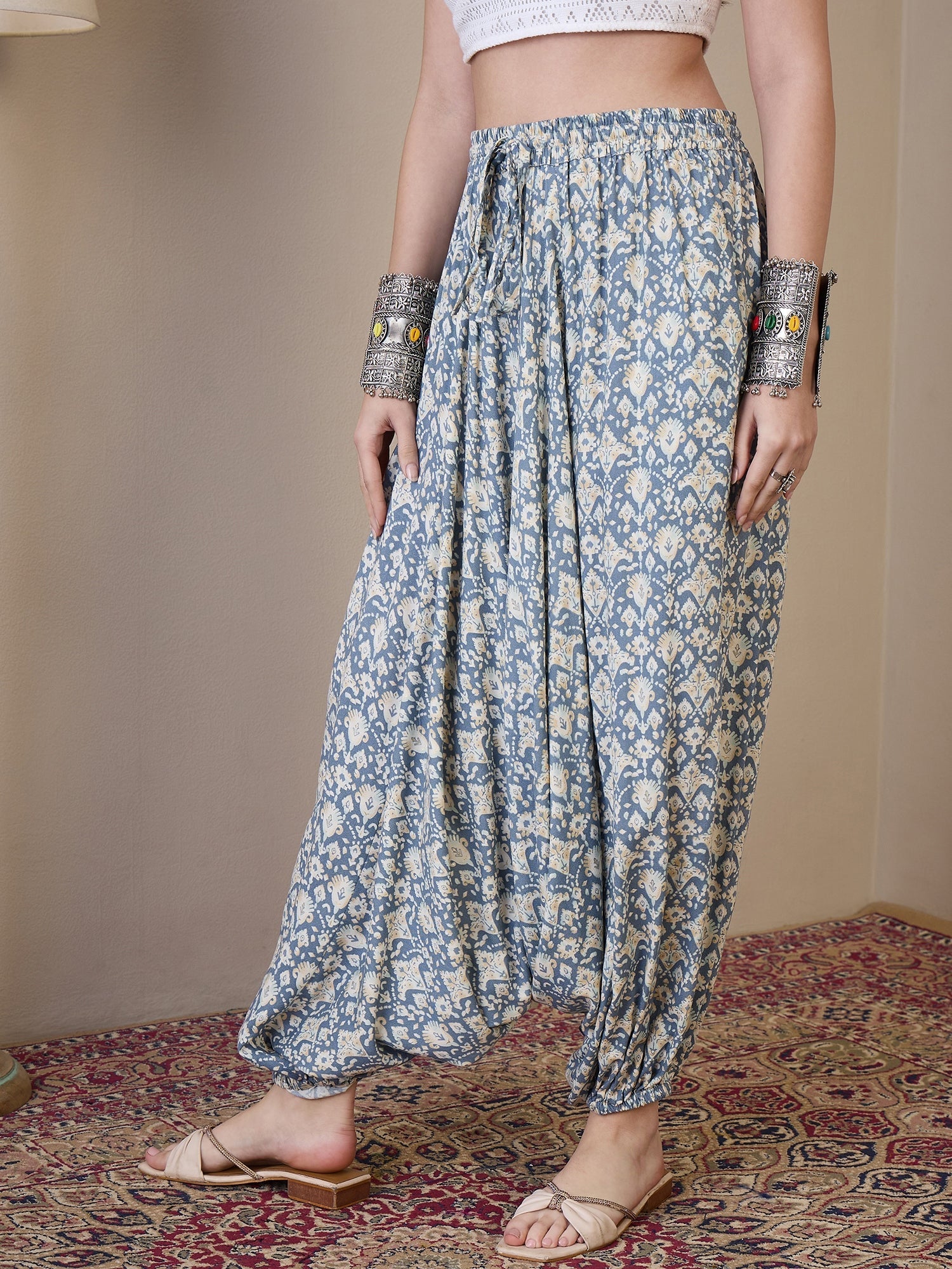 InWeave Powder Blue Ikkat Print Harem Pant