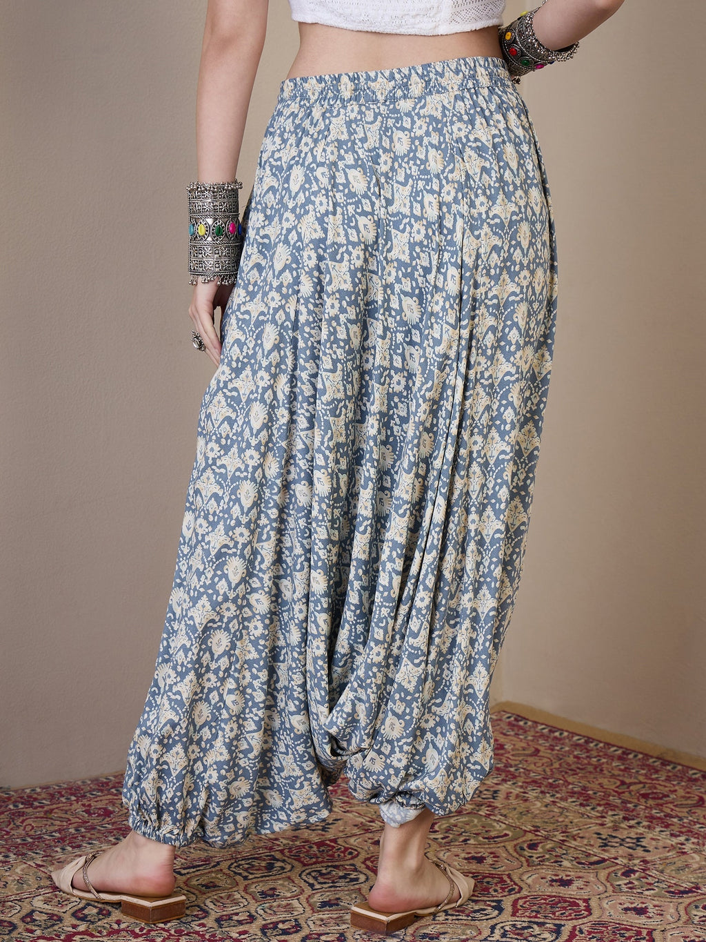 InWeave Powder Blue Ikkat Print Harem Pant