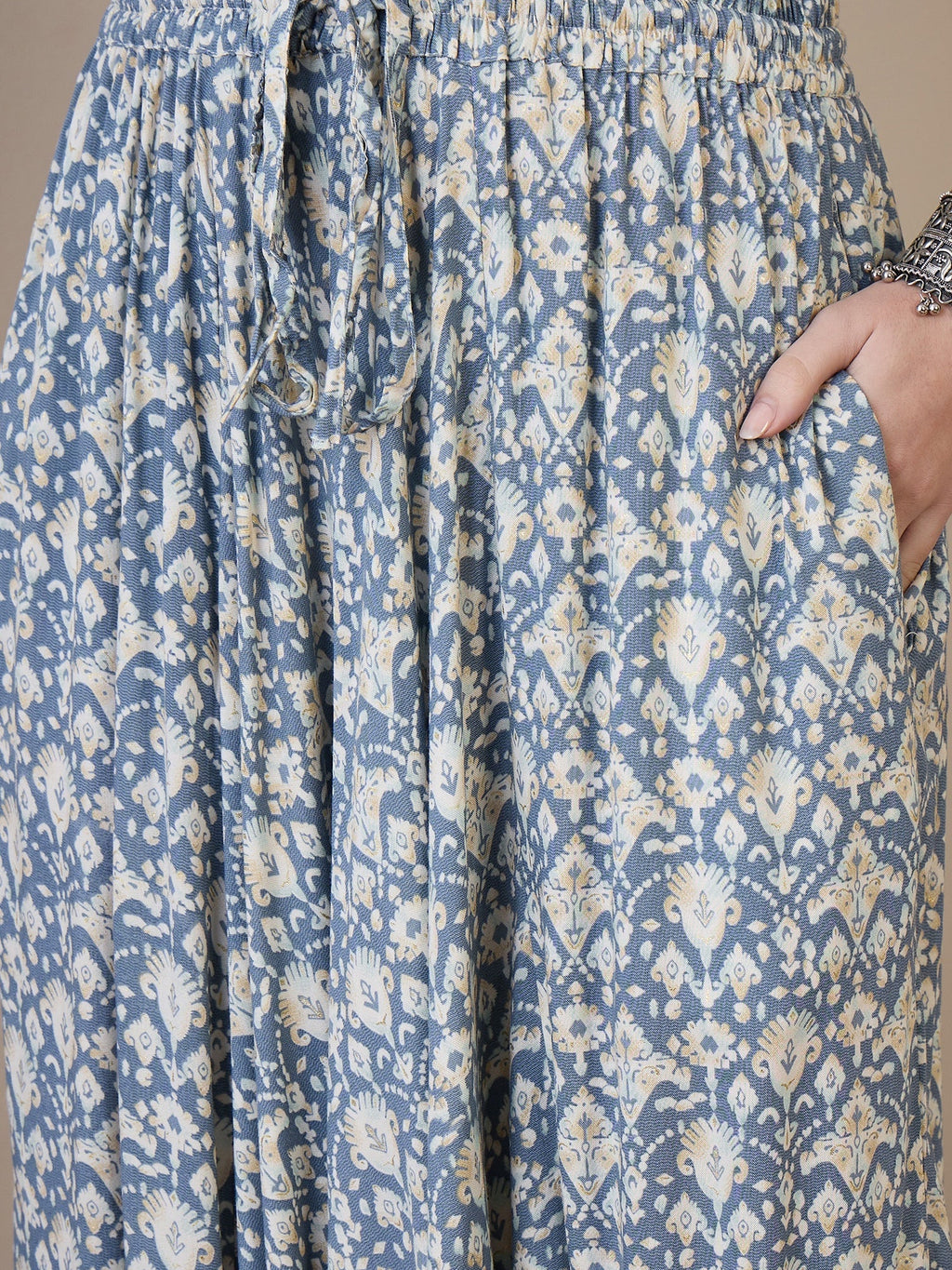 InWeave Powder Blue Ikkat Print Harem Pant