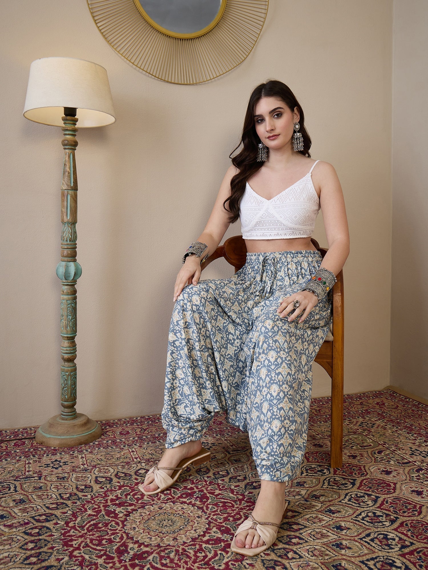InWeave Powder Blue Ikkat Print Harem Pant