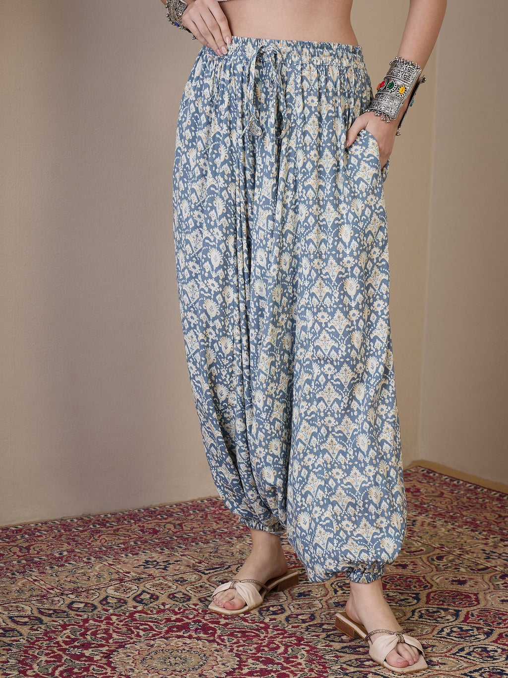 InWeave Powder Blue Ikkat Print Harem Pant