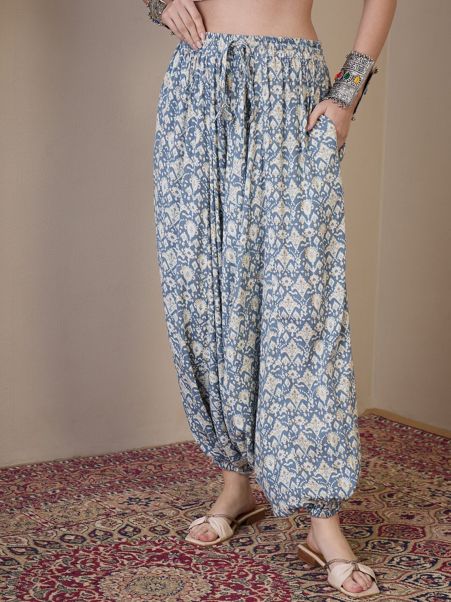 InWeave Powder Blue Ikkat Print Harem Pant