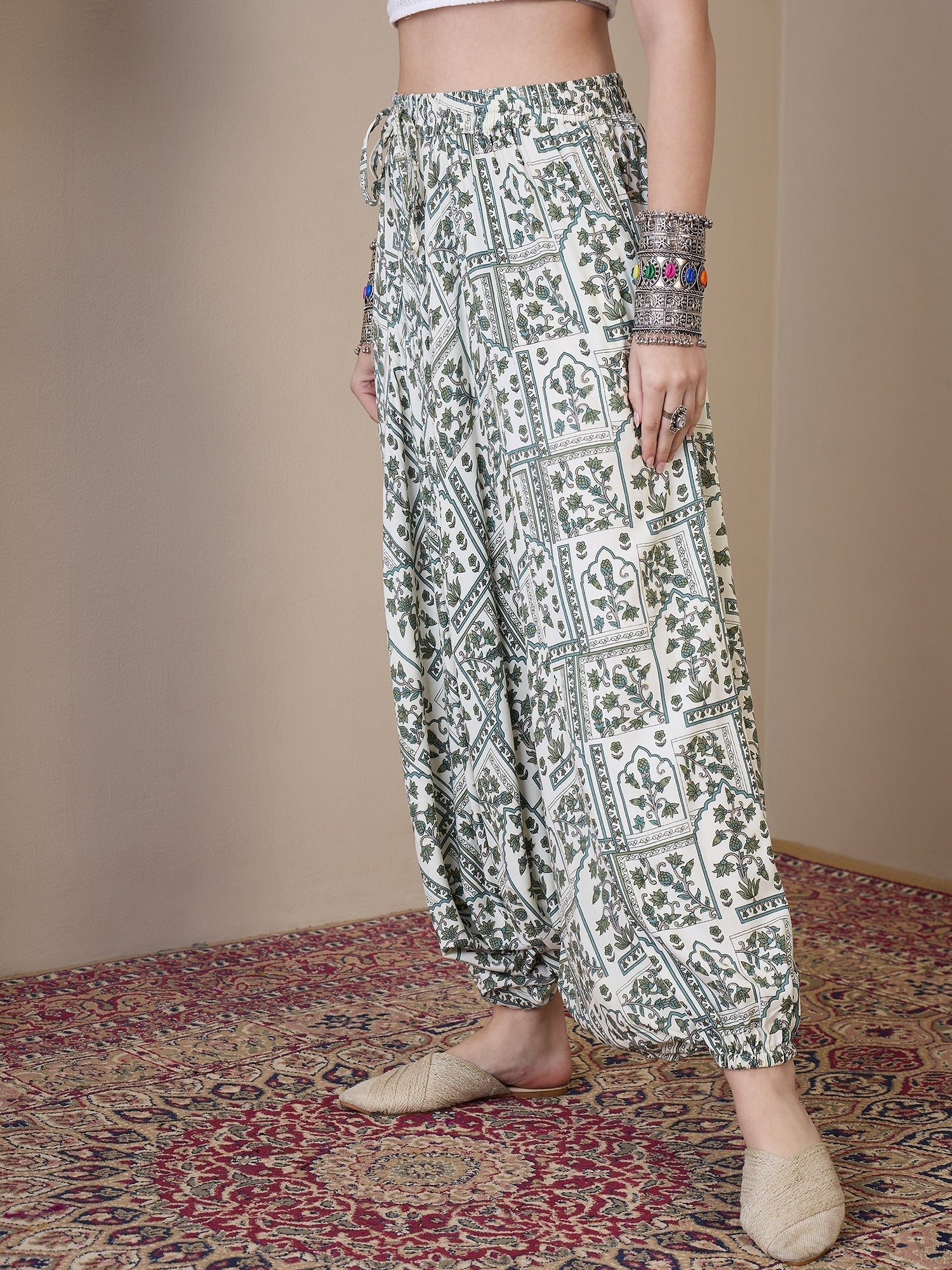 InWeave Sea Green Ethnic Window Harem Pant