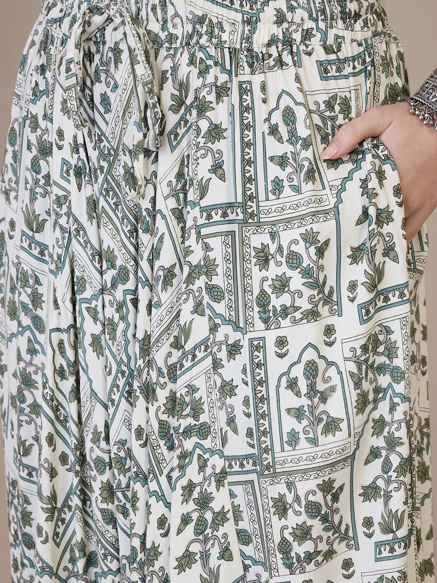 InWeave Sea Green Ethnic Window Harem Pant