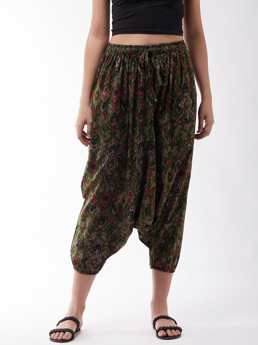InWeave Women's Green Ikkat Harem Pant