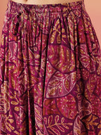 InWeave Wine Maroon Leaf Print Foil Harem Pant