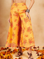 InWeave Mustard Rose Printed Organza Palazzo