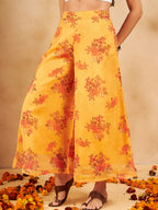 InWeave Mustard Rose Printed Organza Palazzo