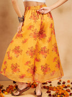InWeave Mustard Rose Printed Organza Palazzo