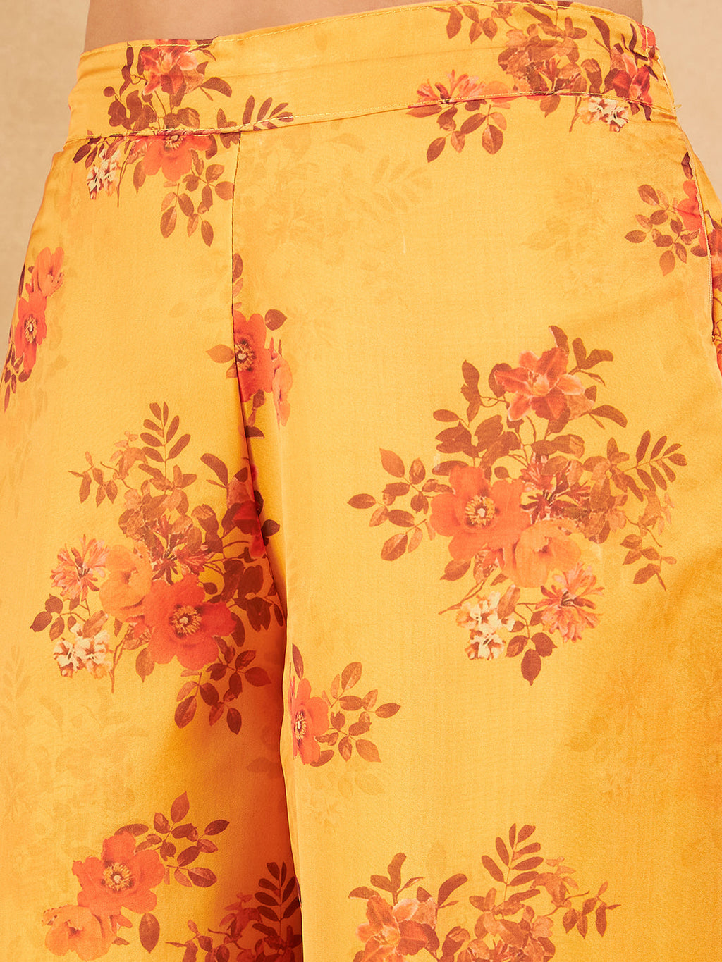 InWeave Mustard Rose Printed Organza Palazzo