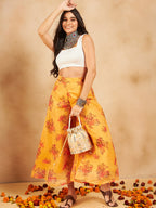 InWeave Mustard Rose Printed Organza Palazzo