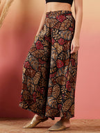 InWeave Black Grey Leaf Print Foil Palazzo