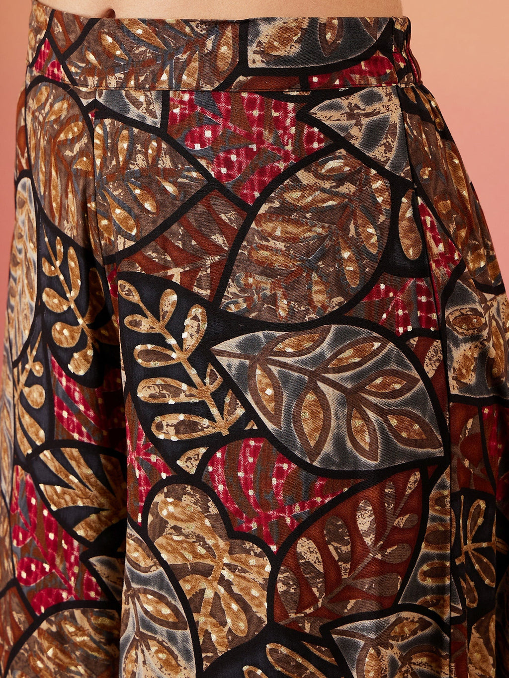 InWeave Black Grey Leaf Print Foil Palazzo