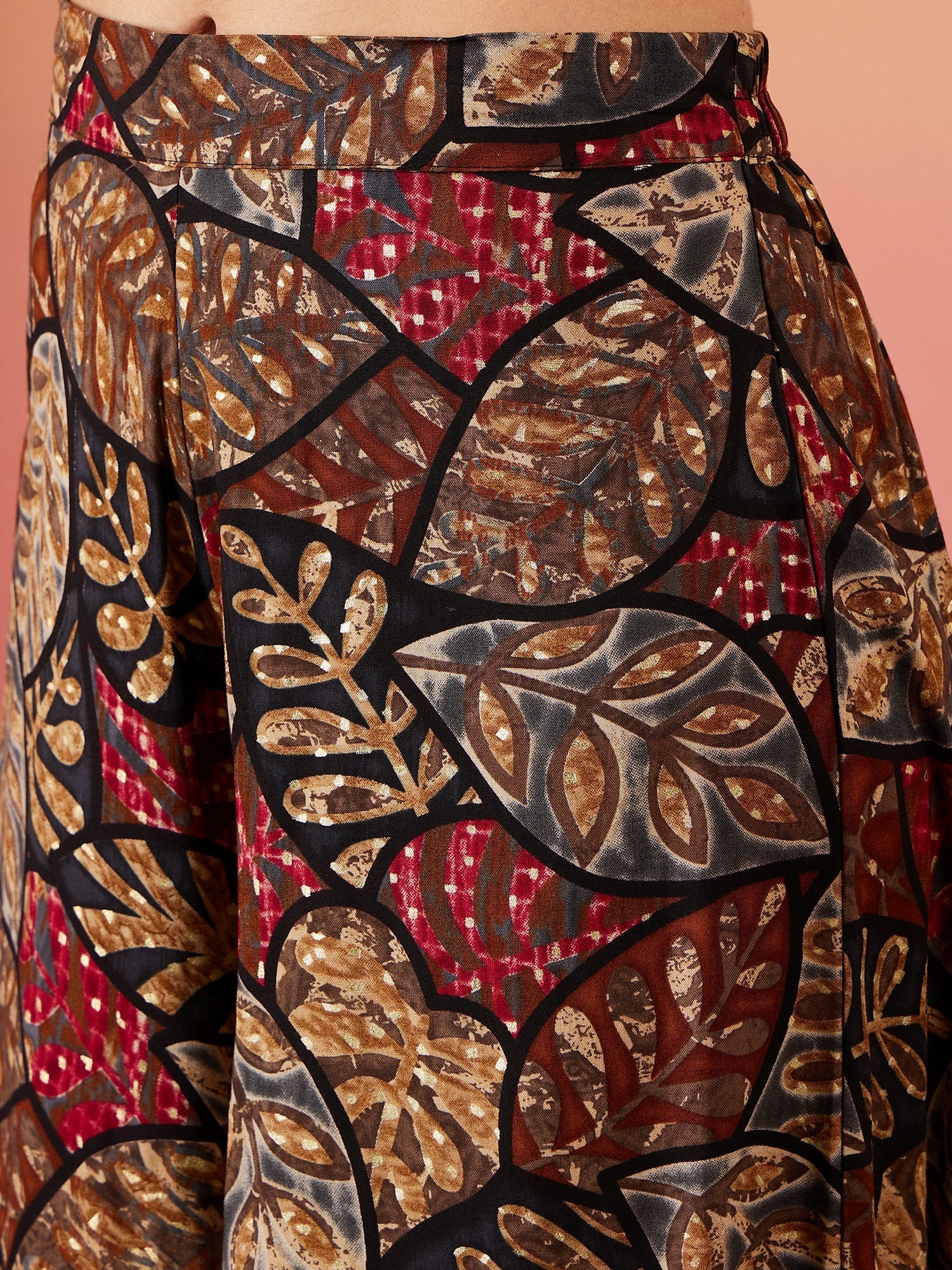 InWeave Black Grey Leaf Print Foil Palazzo