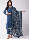 InWeave Blue Floral Cotton Dupattas