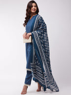 InWeave Blue Floral Cotton Dupattas