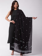 InWeave Black Bird Print Cotton Dupattas
