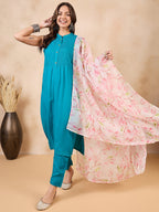 InWeave White Peach Floral Print Organza Dupatta