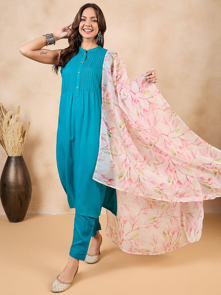 InWeave White Peach Floral Print Organza Dupatta